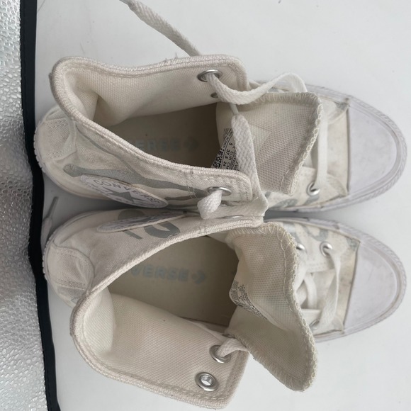 Converse All Star High Top‎ Sneakers White Silver Script Lettering Shoes Size 7 - Picture 14 of 14